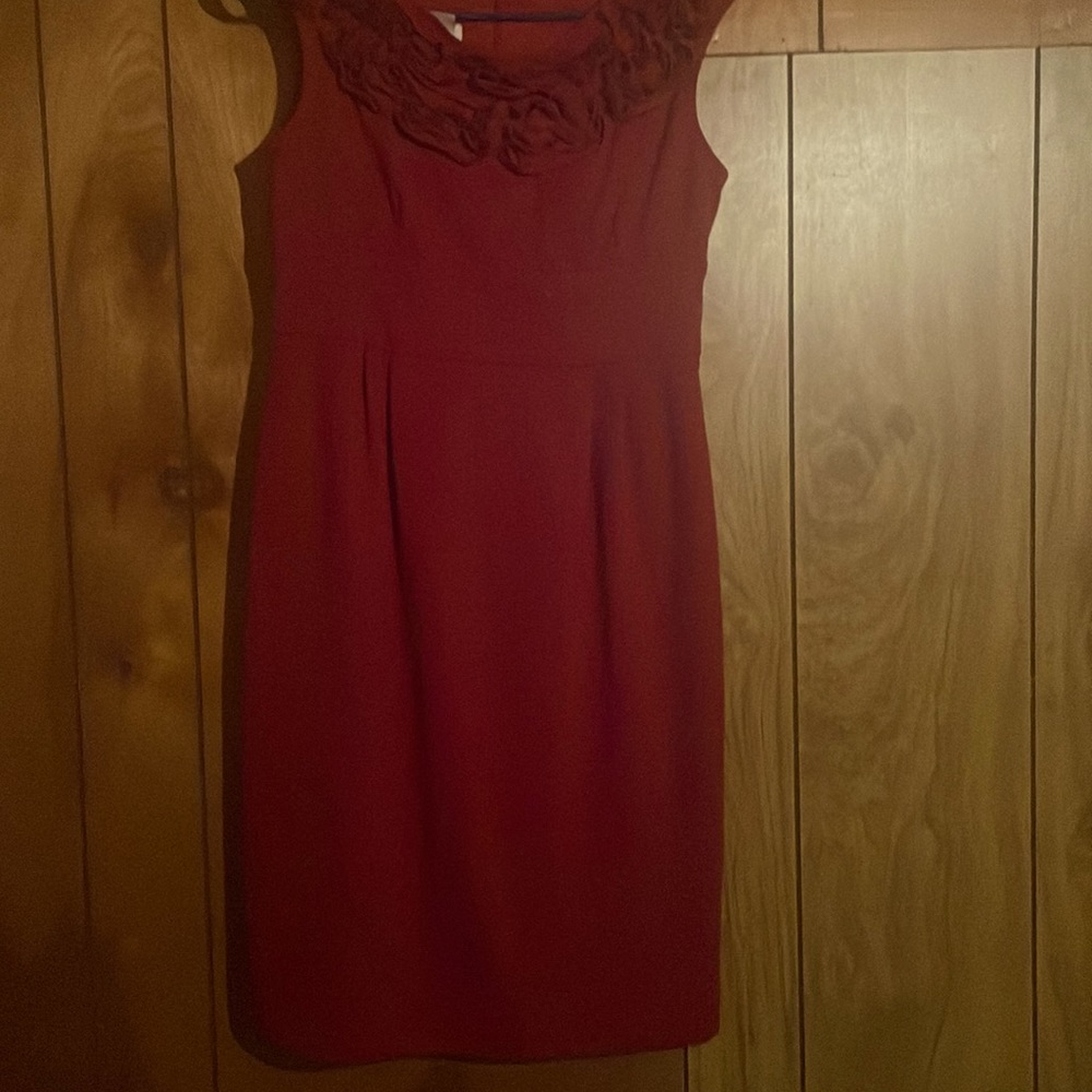 Size 8 Maroonish red dress with flowered neck line